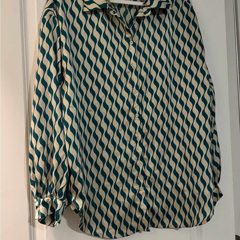 SHEIN Teal and Cream Button Down Shirt